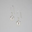 Pair of pearl earrings on a gray background