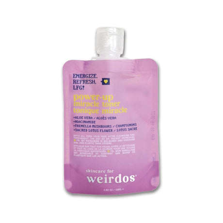 Purple pouch with text on a white background