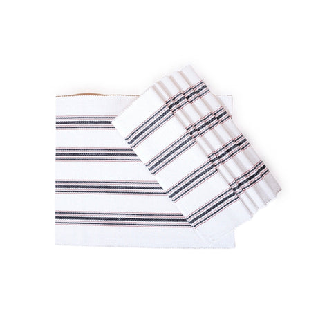 White placemats with black stripes on a white background