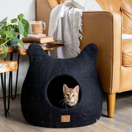 Whimsical Cat Ear Cave Bed - Night Black