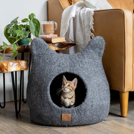Whimsical Cat Ear Cave Bed - Stone Gray