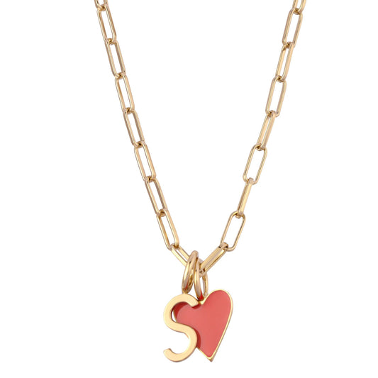 Cara Red Enamel Heart Charm Necklace