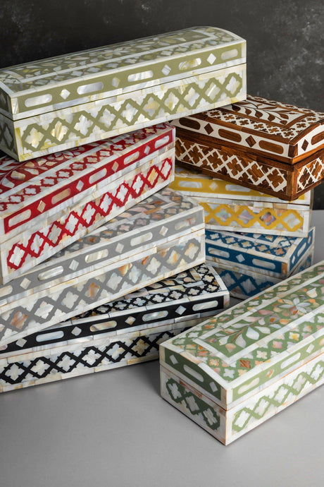 Mother of Pearl Decorative Box - Black 12" x 4" x 3" - Sumiye Co