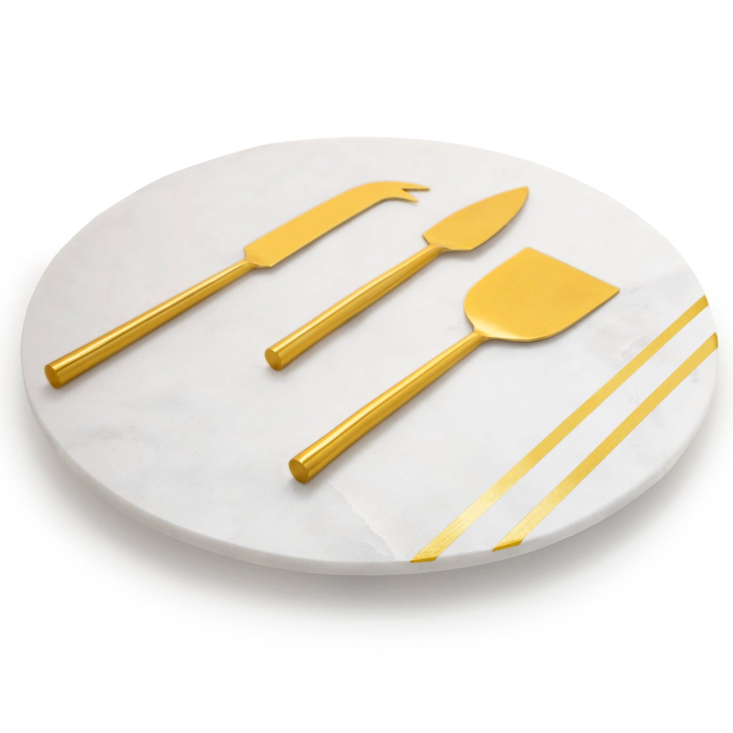 Bavaria Round Marble Cheese Board & Gold Knives 12"