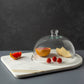 Bavaria Marble Cheese Board & Glass Cloche 16" x 12" (White & Gold)