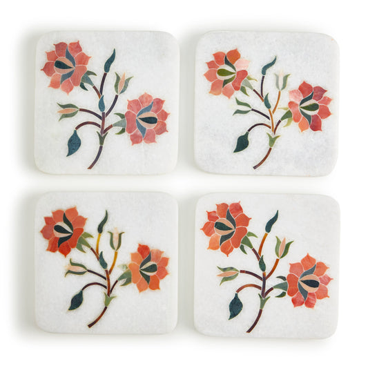 In Bloom Floral Marble Coasters, Set of 4