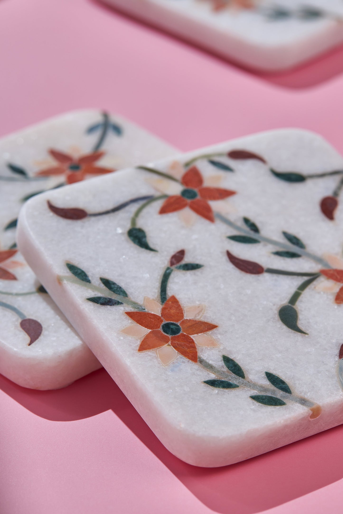 Spring Blossom Marble Coasters, Set of 4