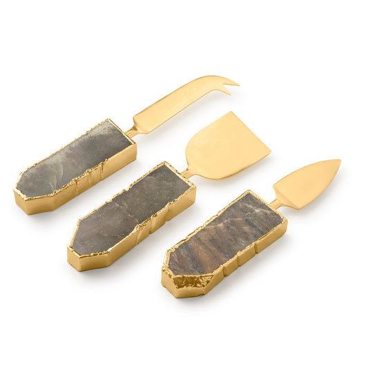 Agate Cheese Knives, Set of 3 (Sage & Gold)