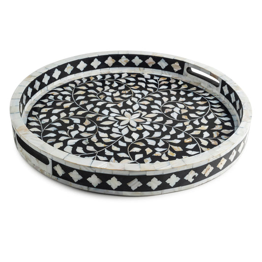 Mother of Pearl Decorative Tray - Black, 18"