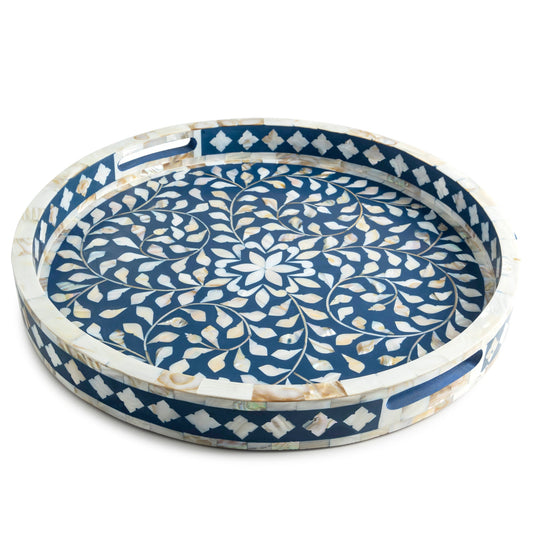 Mother of Pearl Decorative Tray - Blue, 18"