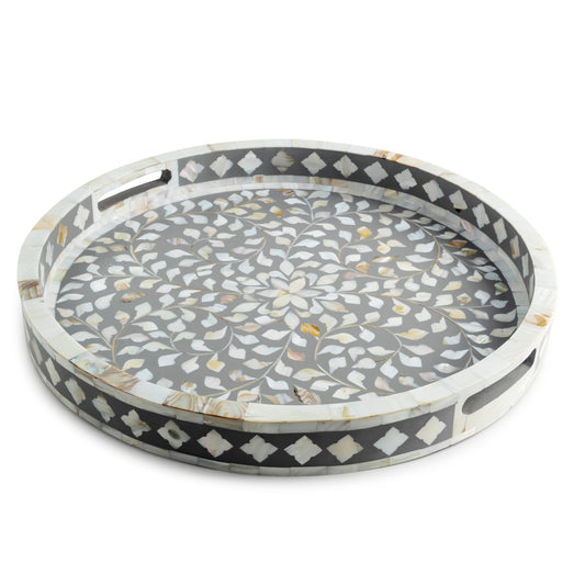 Mother of Pearl Decorative Tray - Grey, 18"