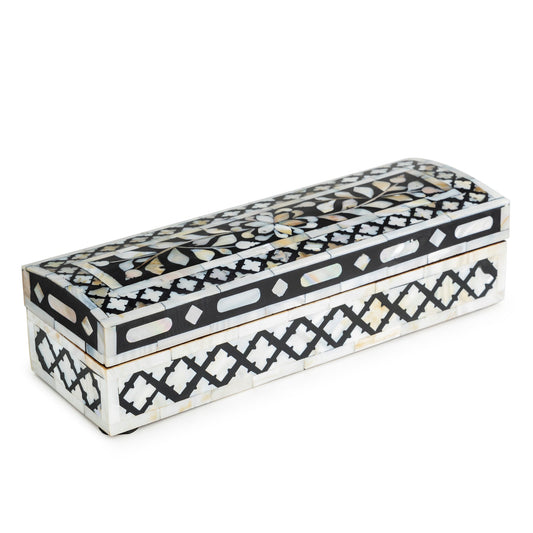 Mother of Pearl Decorative Box - Black 12" x 4" x 3"