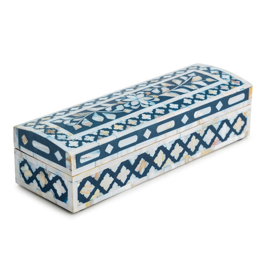 Mother of Pearl Decorative Box - Blue 12" x 4" x 3"