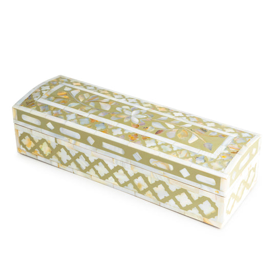 Mother of Pearl Decorative Box - Beige 12" x 4" x 3"