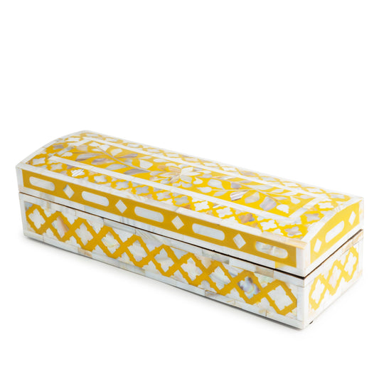 Mother of Pearl Decorative Box - Mustard 12" x 4" x 3"