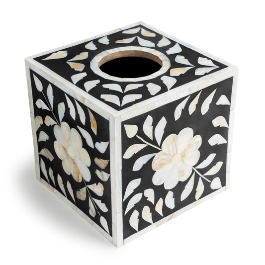 Mother of Pearl Tissue Box Cover - Black