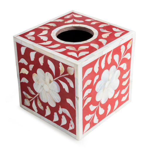 Mother of Pearl Tissue Box Cover - Burgundy