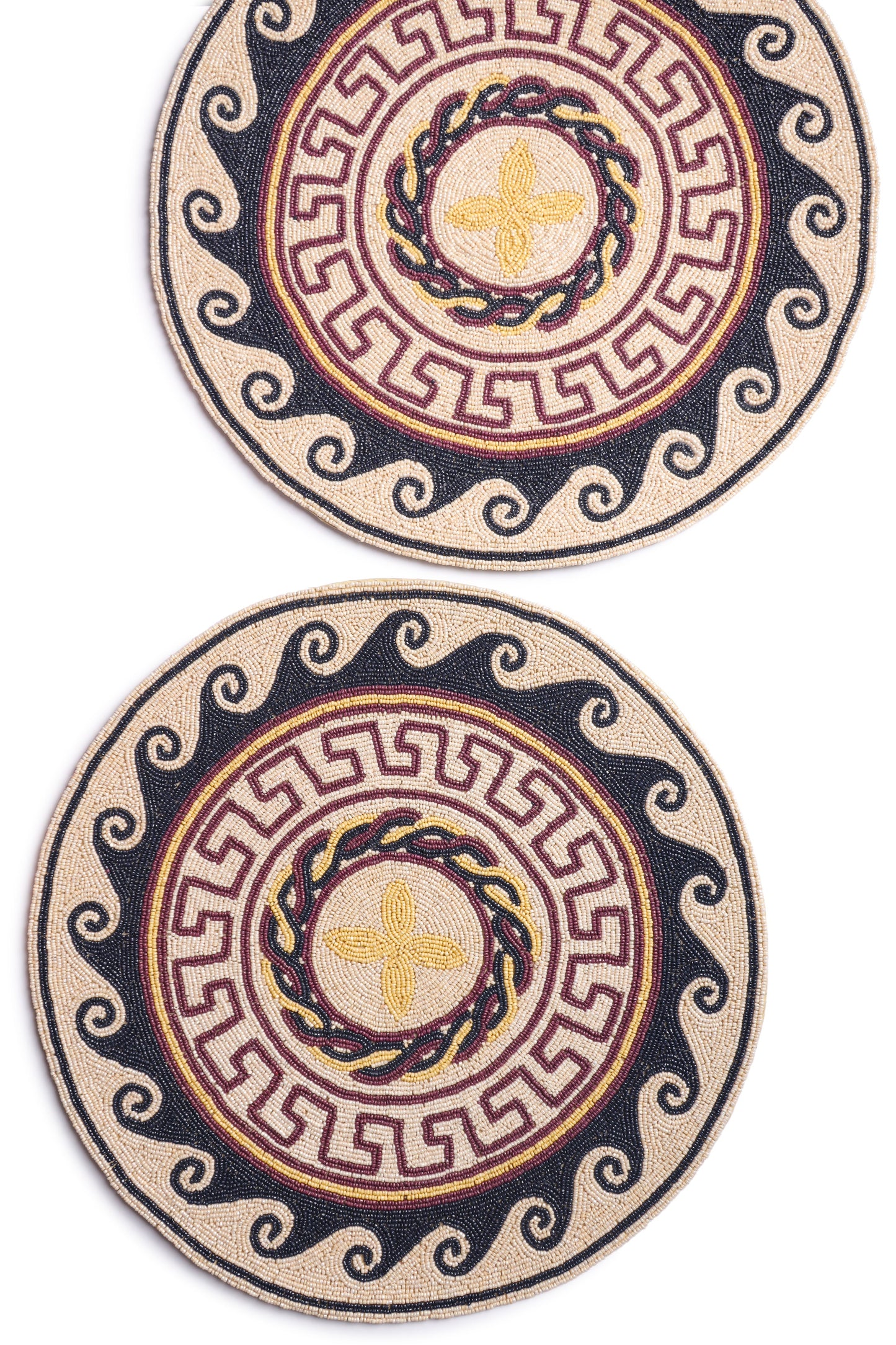 Roman Beaded  Round Placemats, Set of 2