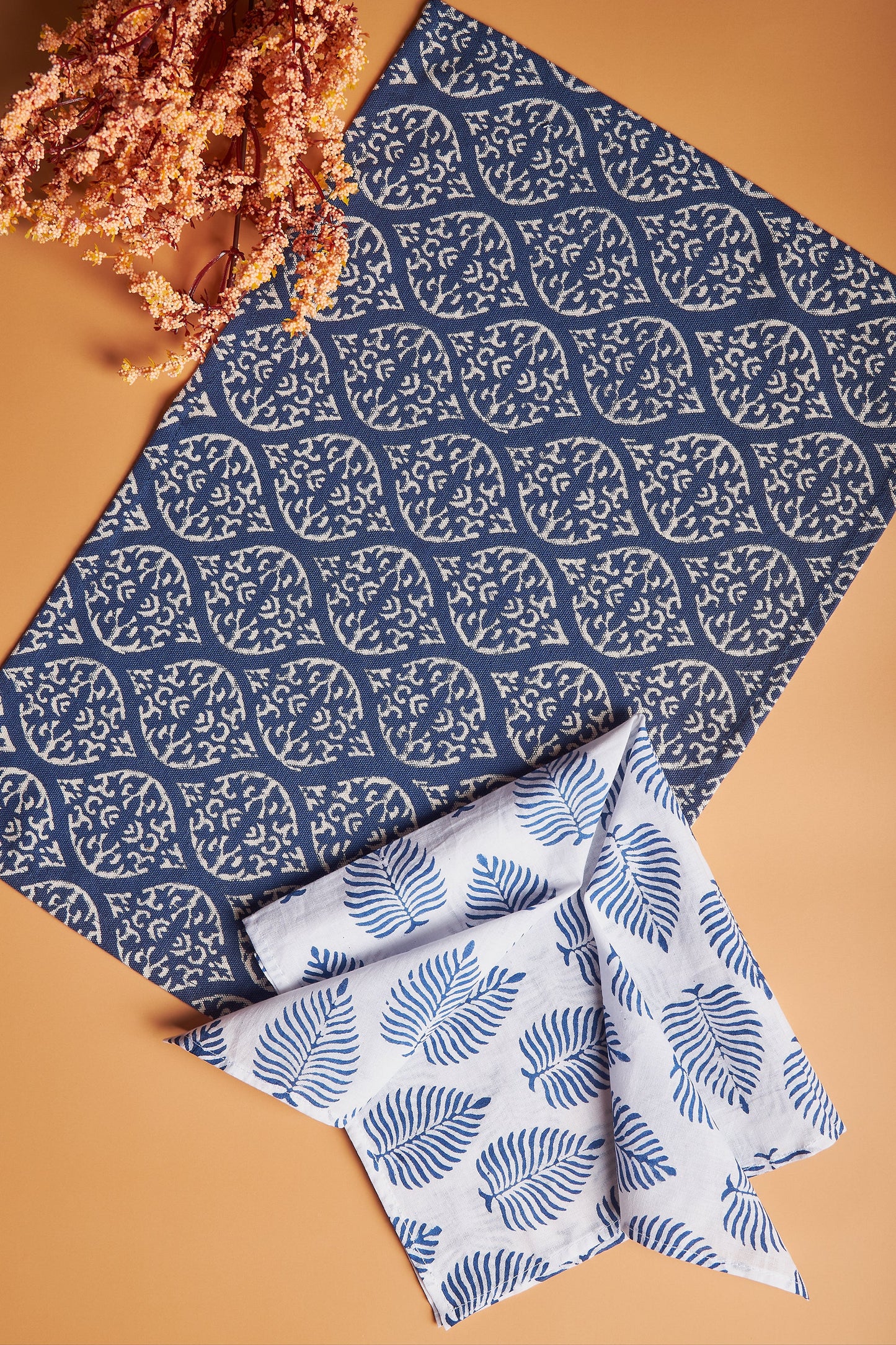 Sultana Table Runner, Placemats & Napkins Set (Blue & White)