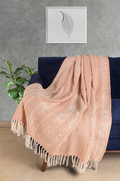 Fateh Throw Blanket 50"W x 60"L - Peach - Sumiye Co