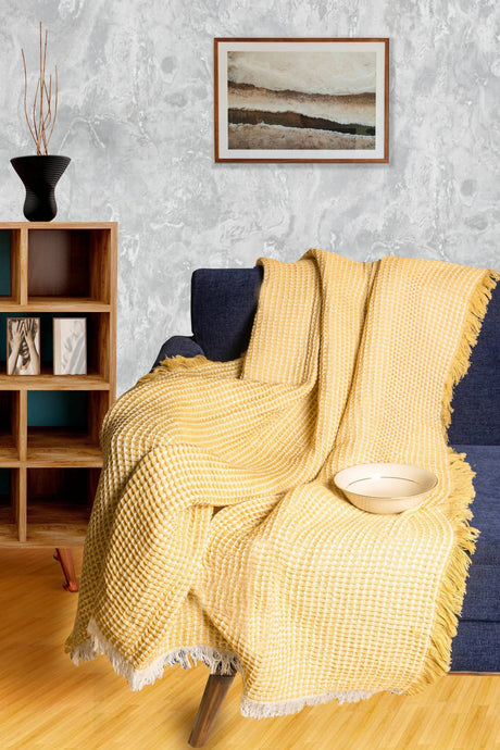 Eros Throw Blanket 50"W x 60"L - Mustard, Apricot Or Avocado - Sumiye Co