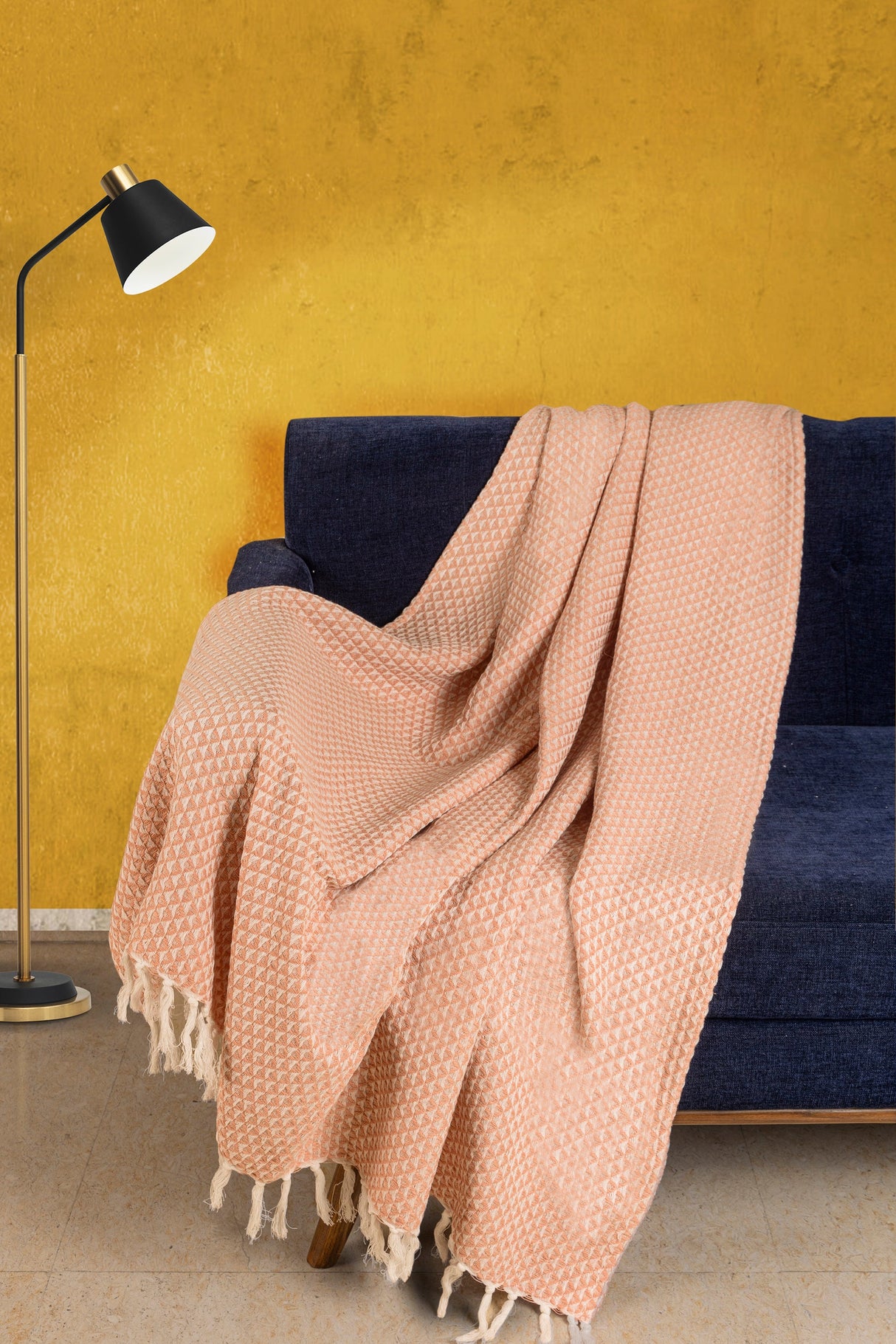 Eros Throw Blanket 50"W x 60"L - Mustard, Apricot Or Avocado - Sumiye Co