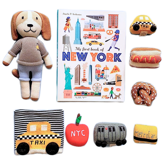 Organic Baby Gift Set | NYC Book, Doll, Lovey & 6 Rattles by Estella