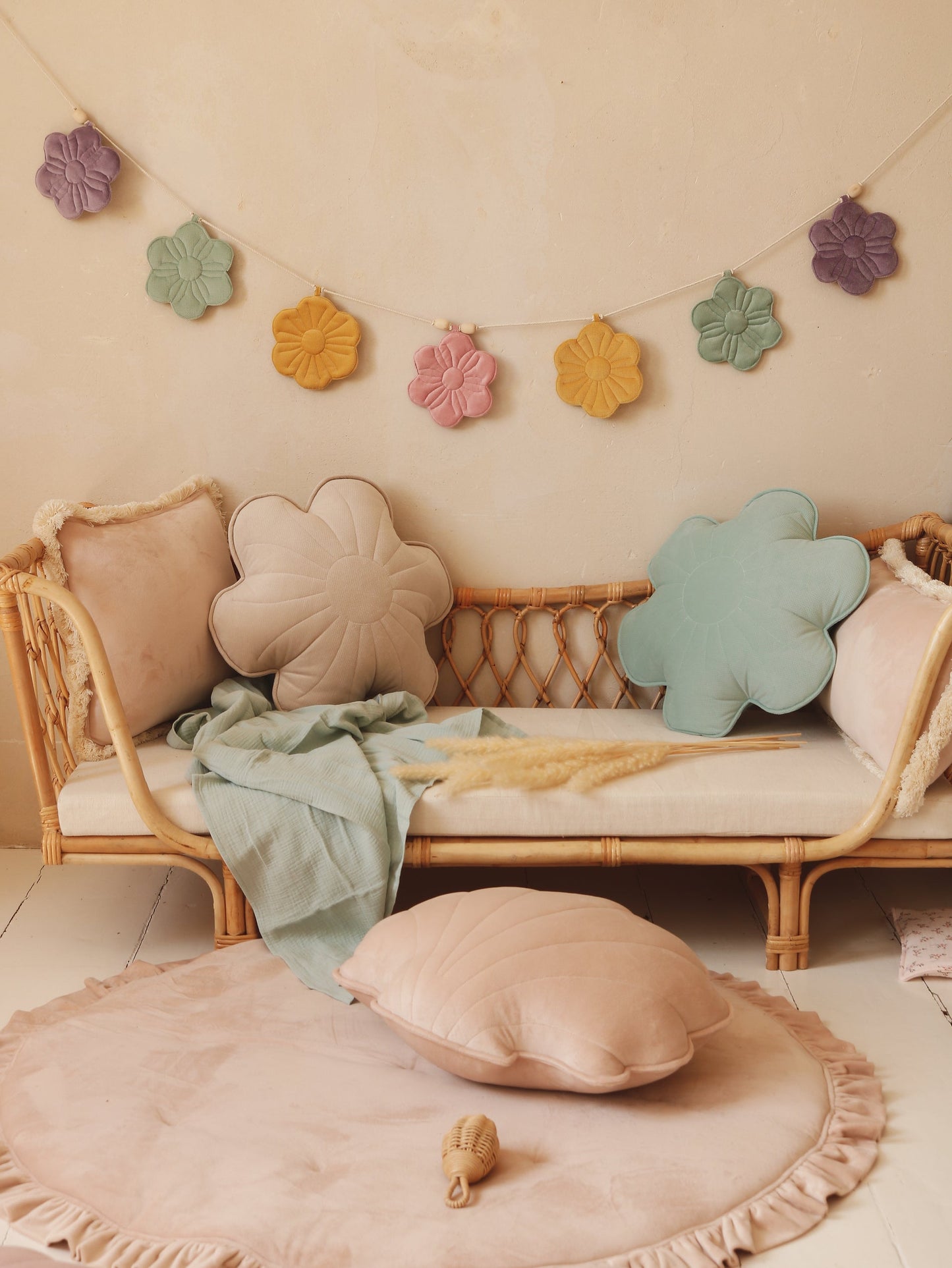 Flower Pillow Velvet "Cream Yucca" | Kids Room & Nursery Decor
