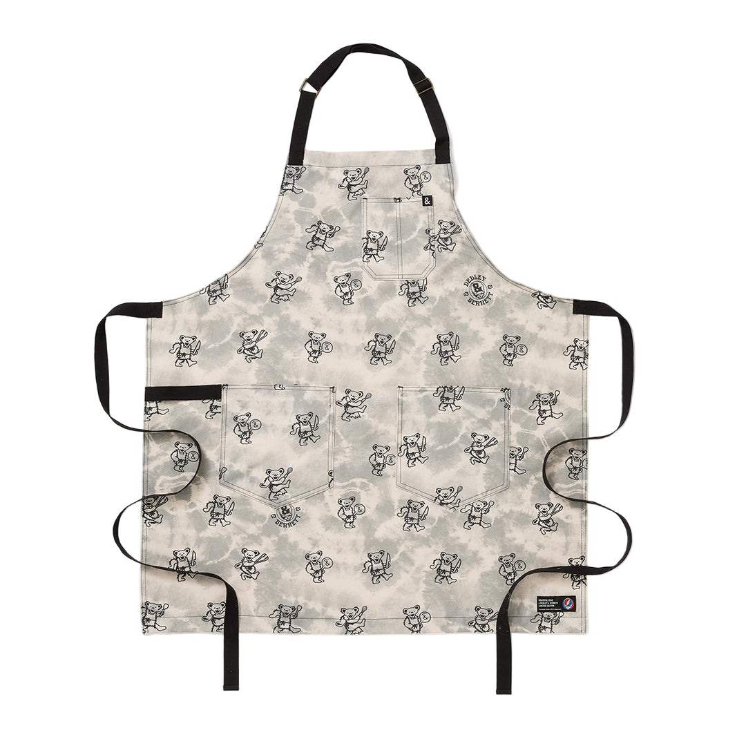 Apron with black and white bear pattern on a white background