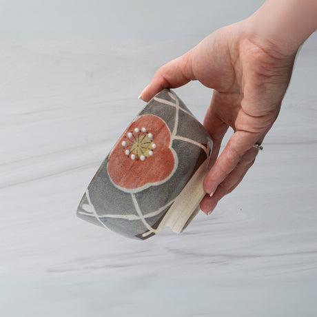 Gray with Flowers Ceramic Matcha Bowl - Sumiye Co