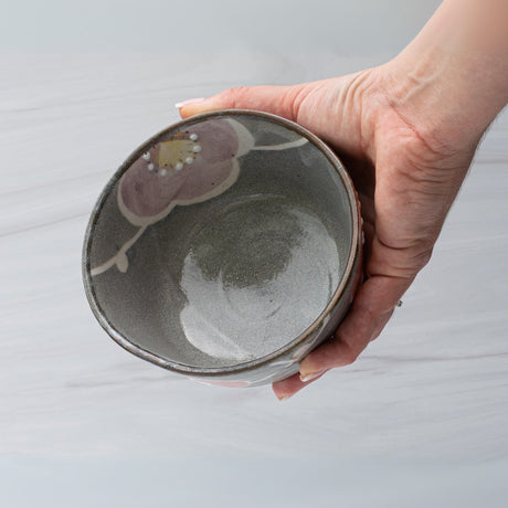 Gray with Flowers Ceramic Matcha Bowl - Sumiye Co