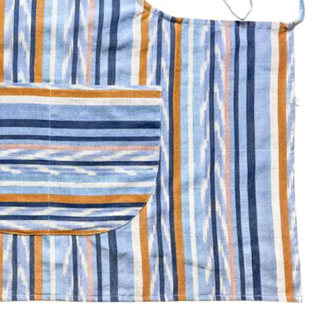 Striped fabric with blue and orange pattern on a white background