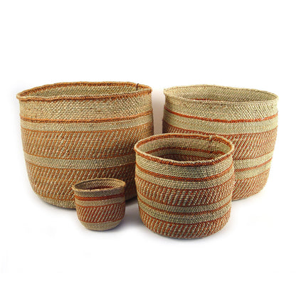 Iringa Baskets - Auburn Stripe  | Woven Milulu Grass - Africa