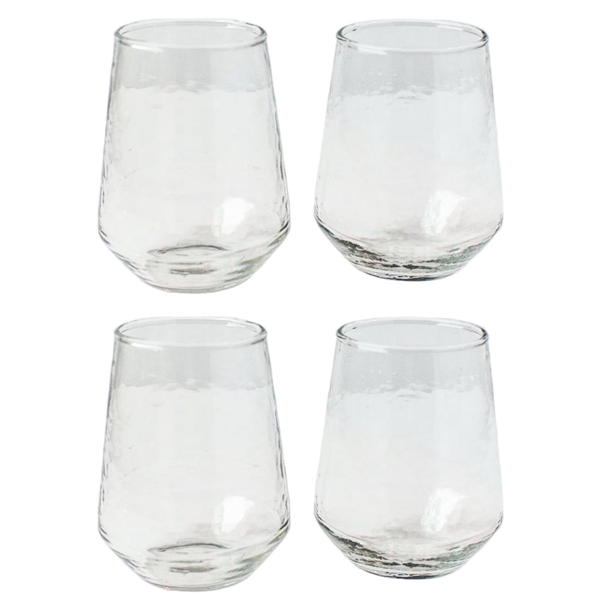 Hammered Glass Stemless Tumblers - Set of 4