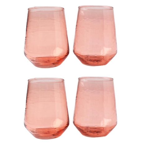 Hammered Glass Stemless Tumblers - Set of 4