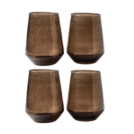 Hammered Glass Stemless Tumblers - Set of 4