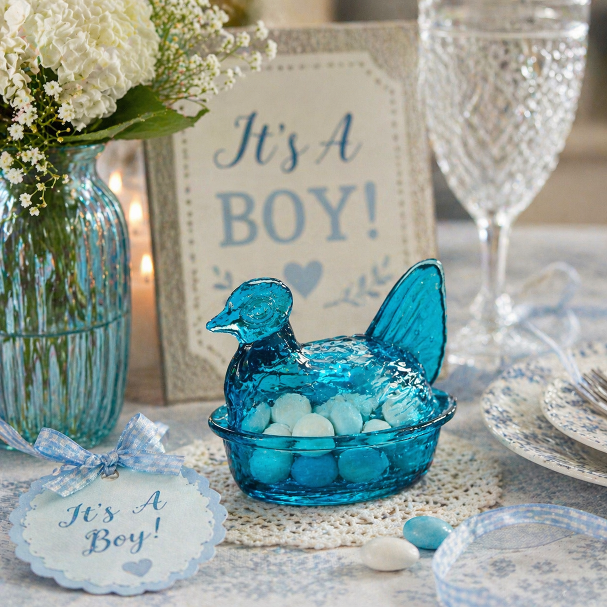 Nesting Hen Bowl & Lid -TURQUOISE | Hand Blown Glass -Colombia - Sumiye Co