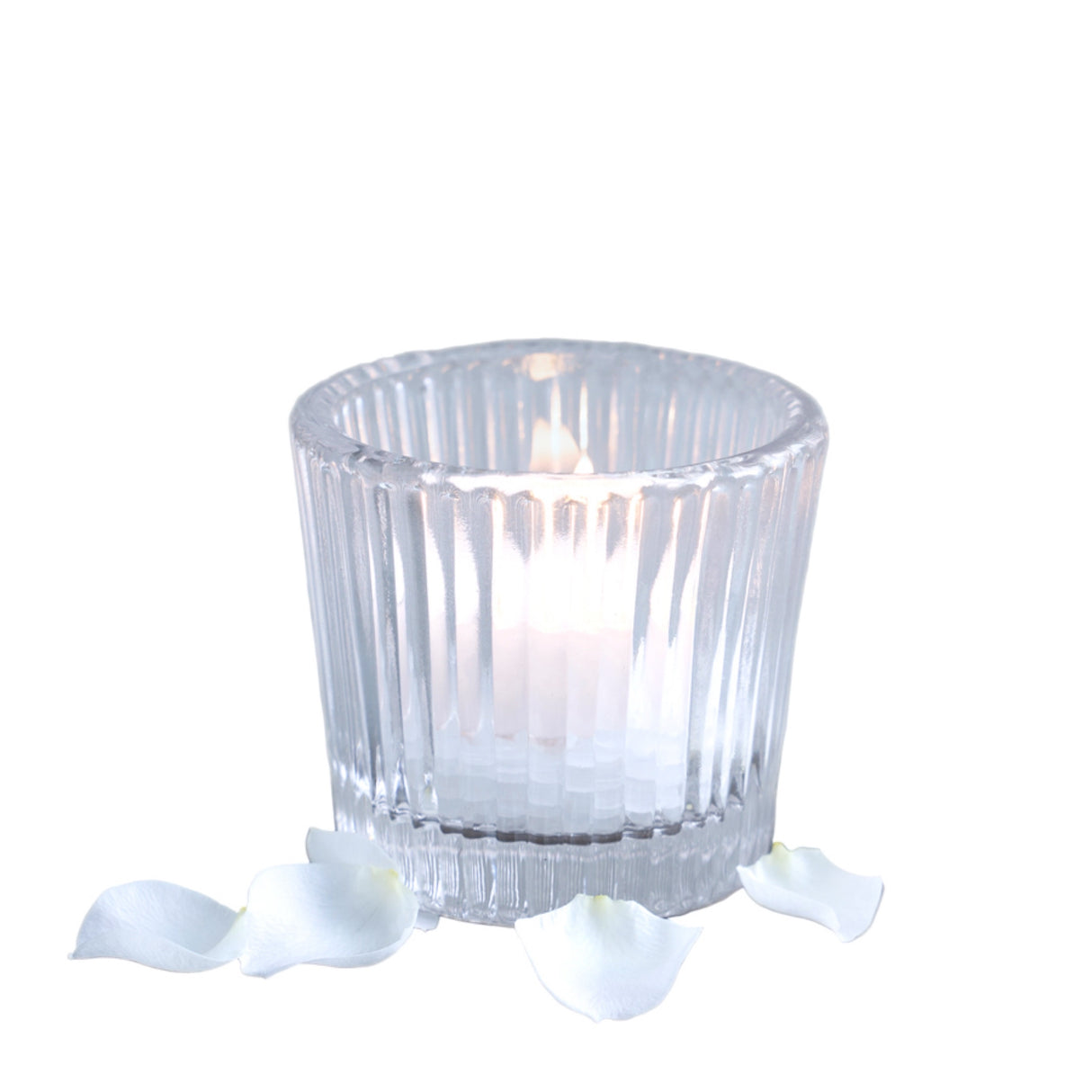 Ribbed Clear Glass Tealight / Votive Holders - Set of 4 - Sumiye Co
