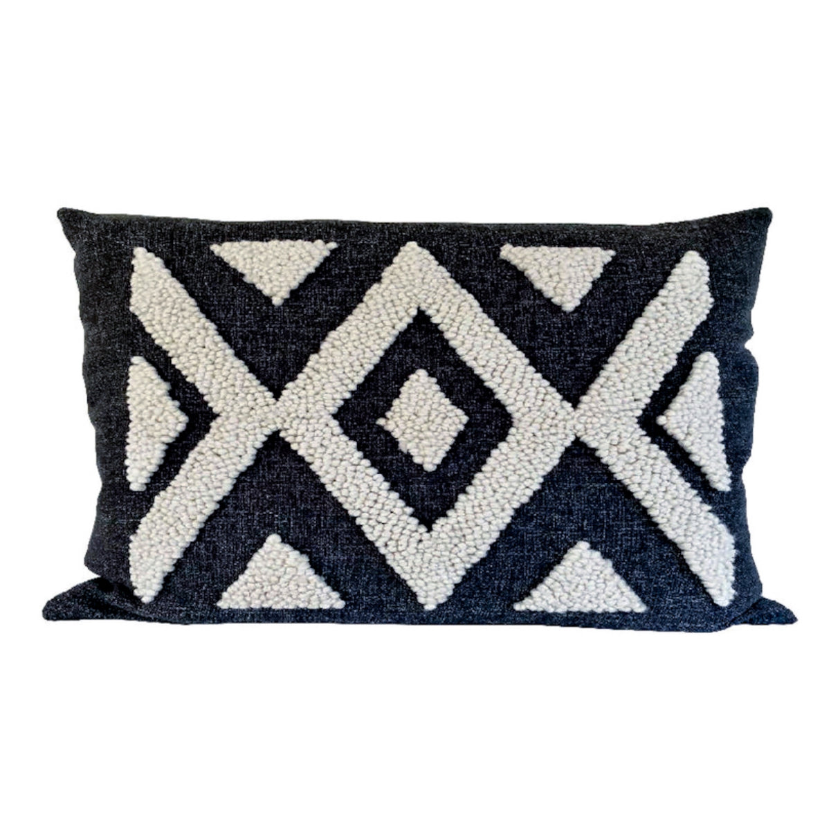 Punch Needle Ndebele Lumbar Pillow | Natural on Charcoal - Sumiye Co