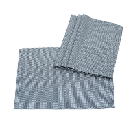 Set of blue textured fabric placemats on a white background
