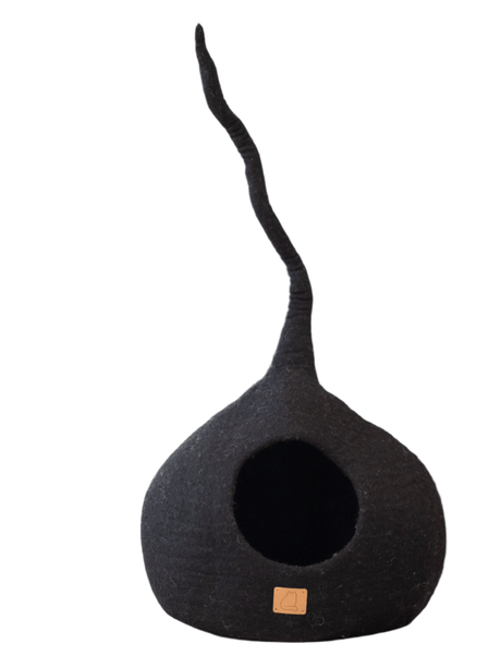 Deluxe Handcrafted Felt Cat Cave With Tail - Night Black - Sumiye Co