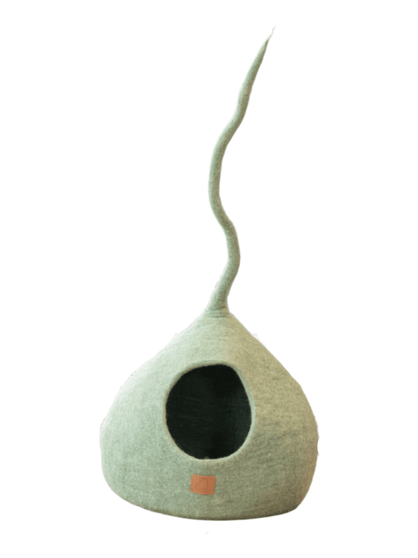 Deluxe Handcrafted Felt Cat Cave With Tail - Eucalyptus Green - Sumiye Co