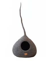 Deluxe Handcrafted Felt Cat Cave With Tail - Stone Gray