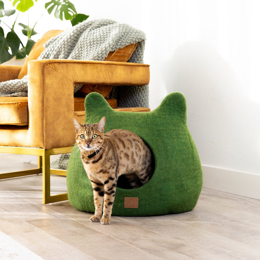 Whimsical Cat Ear Cave Bed - Forest Green