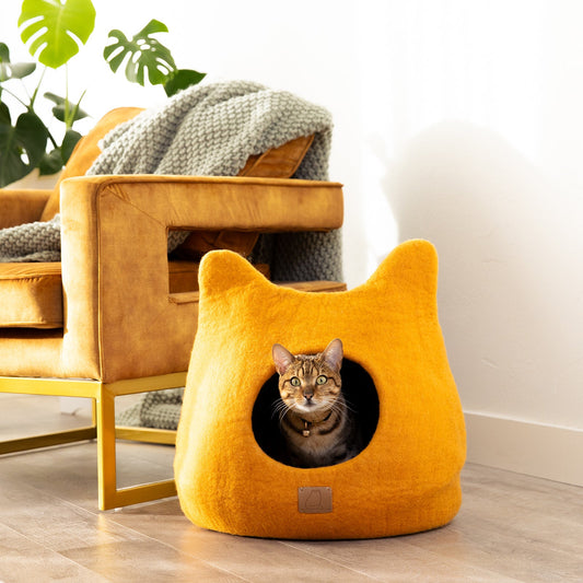 Whimsical Cat Ear Cave Bed- Fire Orange