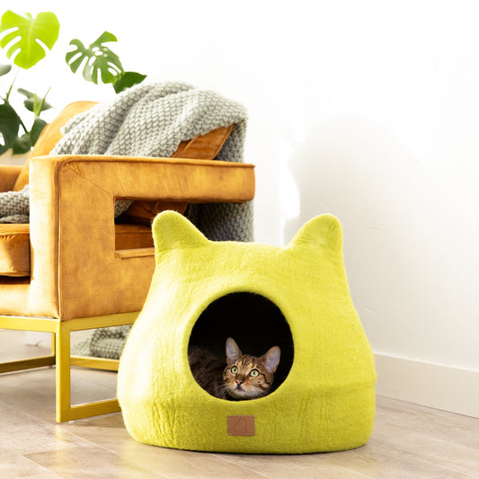 Whimsical Cat Ear Cave Bed - Citrus Green