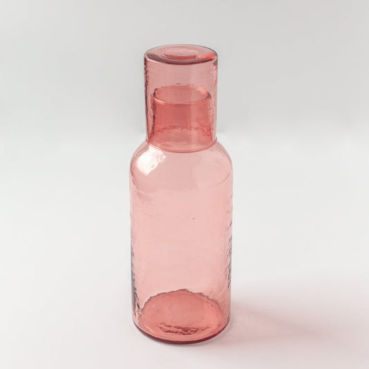 Handblown Carafe & Drinking Glass / Lid  - Blush Recycled Glass