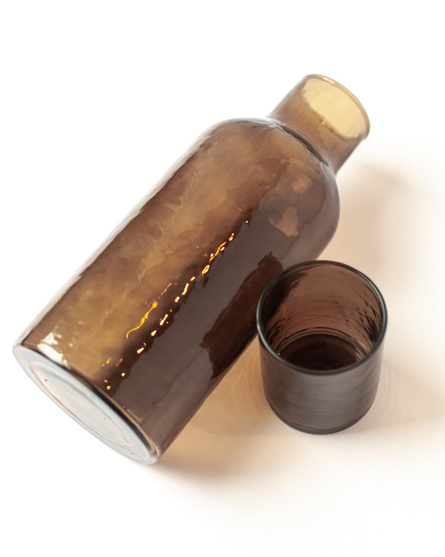 Hammered Handblown Glass - Smoke | Carafe & Drinking Glass / Lid