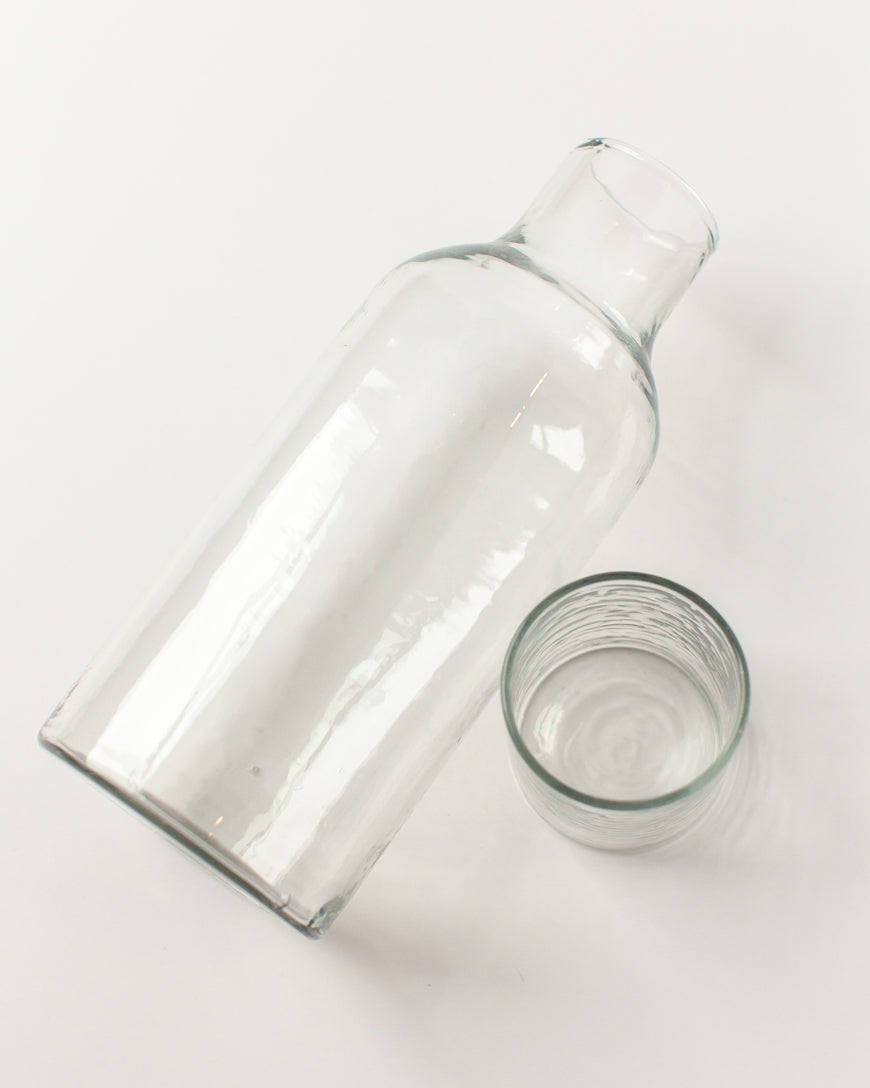 Hammered Handblown Glass - Clear | Carafe & Drinking Glass / Lid