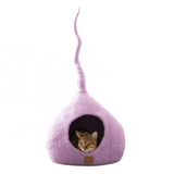 Deluxe Handcrafted Felt Cat Cave With Tail - Lilac Purple